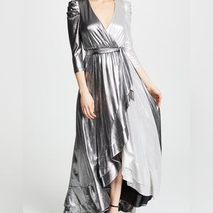 Retrofete Silver Metallic Asymmetrical Wrap Dress